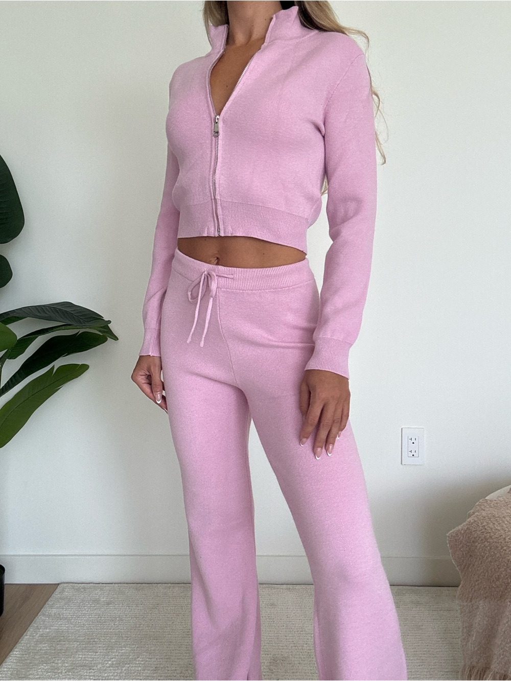 Soft Zip Crop Sweater & Lounge Pants Set
